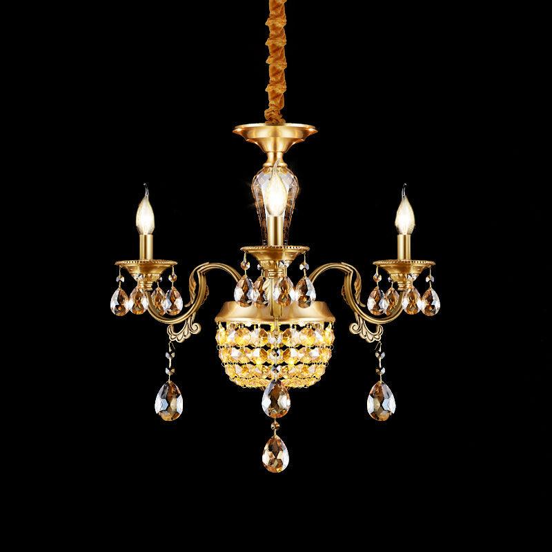 3/5 Heads Chandelier Lamp Traditional Candlestick Clear Amber Crystal Accents - Rebooters