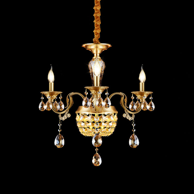 3/5 Heads Chandelier Lamp Traditional Candlestick Clear Amber Crystal Accents - Rebooters