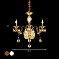 3/5 Heads Chandelier Lamp Traditional Candlestick Clear Amber Crystal Accents - Rebooters