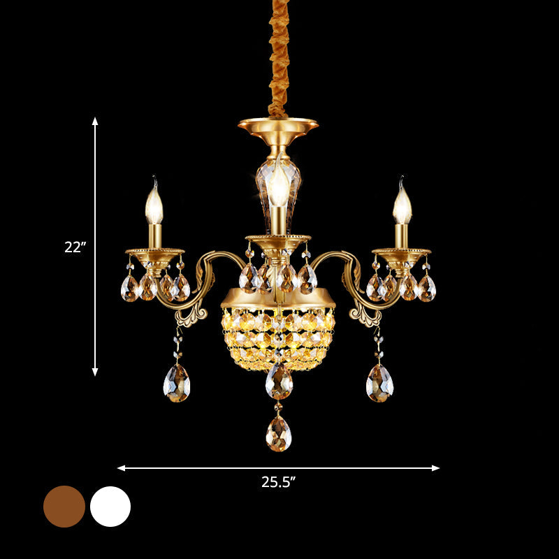 3/5 Heads Chandelier Lamp Traditional Candlestick Clear Amber Crystal Accents - Rebooters