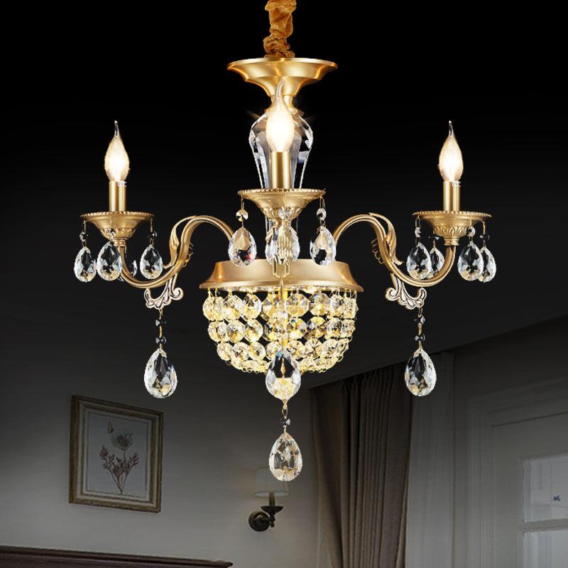 3/5 Heads Chandelier Lamp Traditional Candlestick Clear Amber Crystal Accents - Rebooters