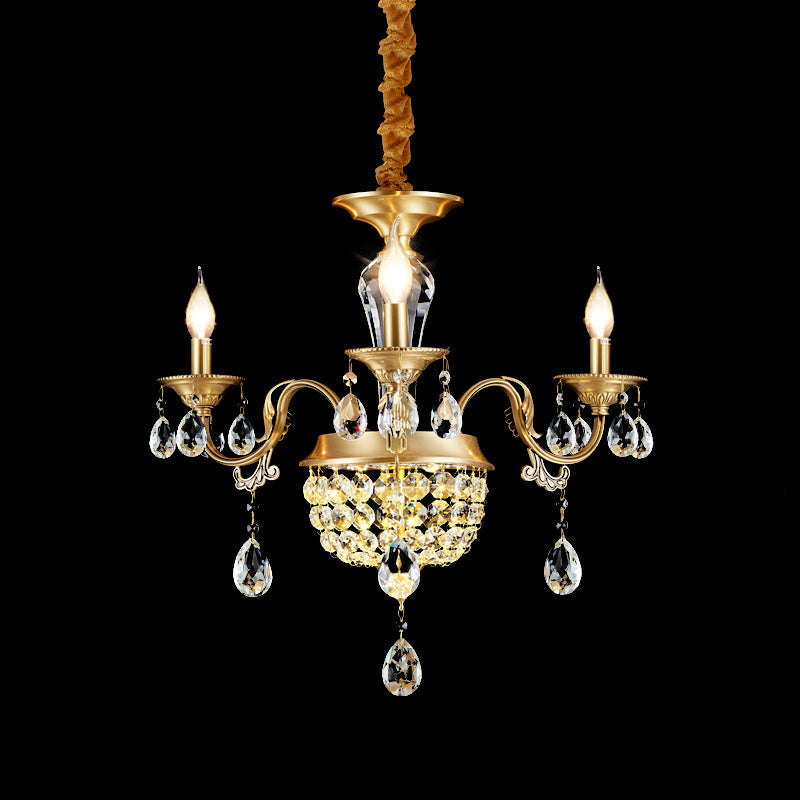 3/5 Heads Chandelier Lamp Traditional Candlestick Clear Amber Crystal Accents - Rebooters