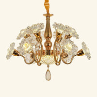12 Bulbs Swirled Arm Chandelier Traditional Gold Clear Ceiling Light - Rebooters