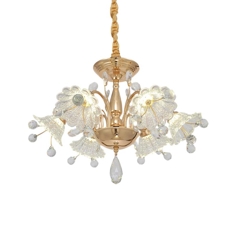 6 Bulbs Curved Arm Chandelier Lamp Gold Finish Crystal Shade - Rebooters