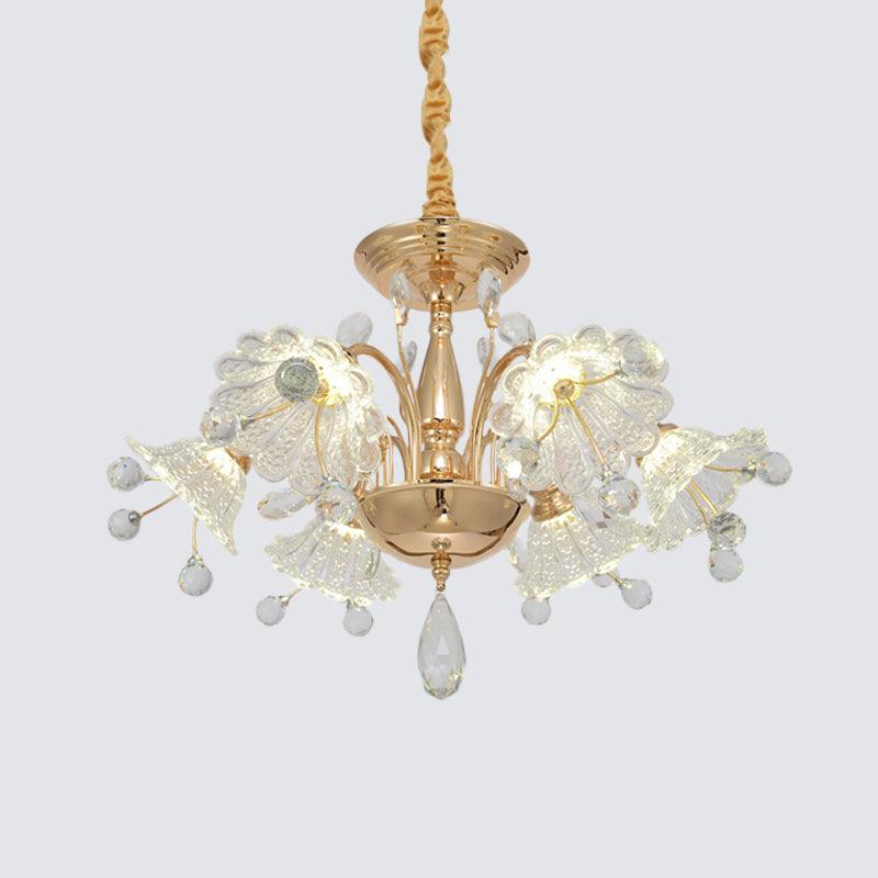 6 Bulbs Curved Arm Chandelier Lamp Gold Finish Crystal Shade - Rebooters
