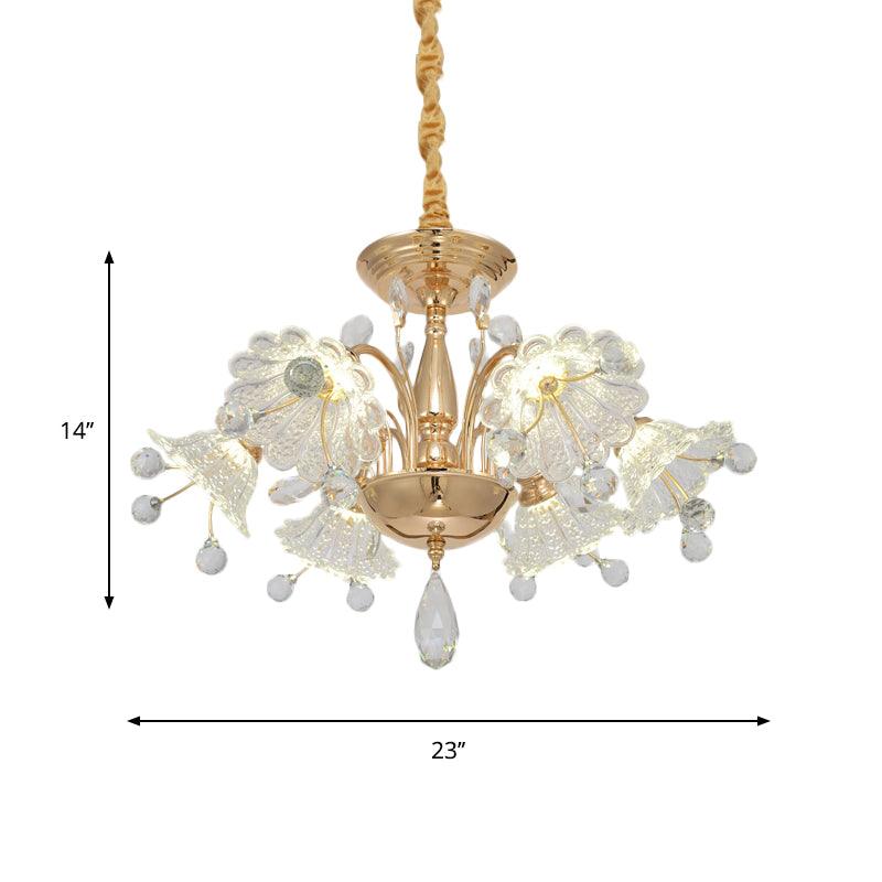 6 Bulbs Curved Arm Chandelier Lamp Gold Finish Crystal Shade - Rebooters