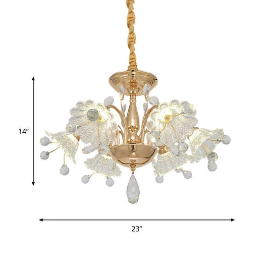 6 Bulbs Curved Arm Chandelier Lamp Gold Finish Crystal Shade - Rebooters