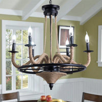 6 Bulb Chandelier Pendant Light Vintage Wagon Wheel Lamp Black - Rebooters