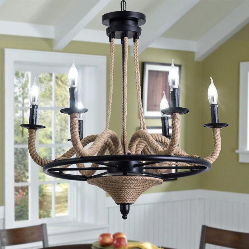 6 Bulb Chandelier Pendant Light Vintage Wagon Wheel Lamp Black - Rebooters