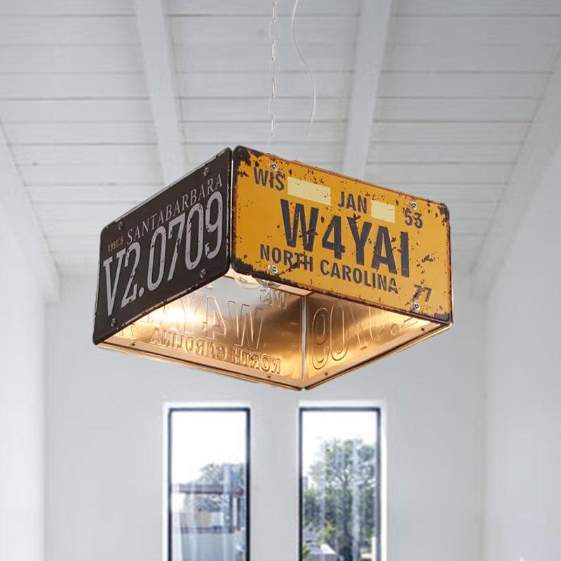 Metal Box Hanging Lamp Three-light Vintage Chandeliers for Bistro - Rebooters