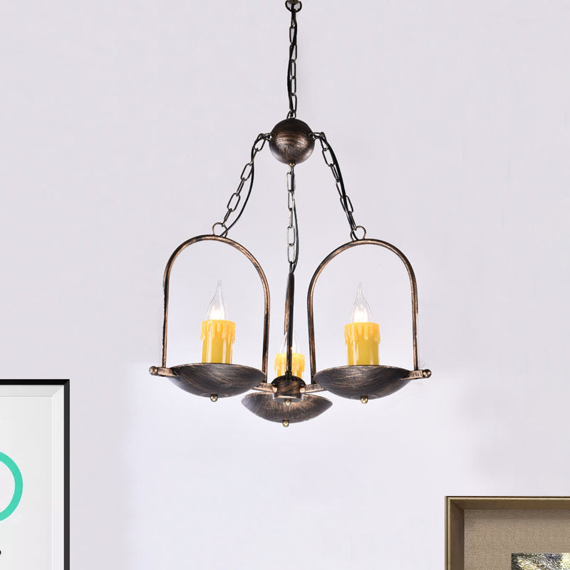 Aged Brass Metal Hanging Light Two-Bulb Vintage Chandeliers - Rebooters