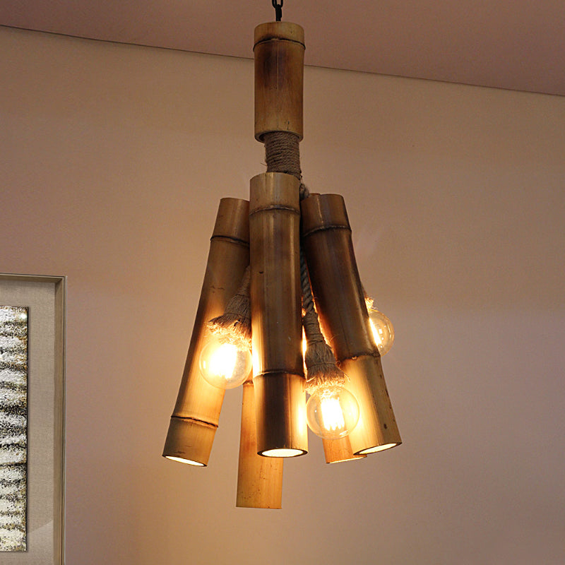 Wood Tube Hanging Lamp Three-Light Industrial Chandeliers Beige - Rebooters