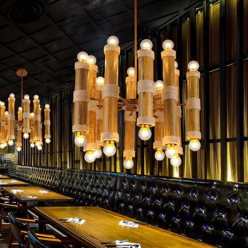 Antique Tube Shade Hanging Lamps Multi-light Bamboo Chandeliers for Living Room - Rebooters
