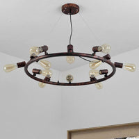 8/12 Lights Circular Hanging Light with Open Bulb Chandelier - Rebooters