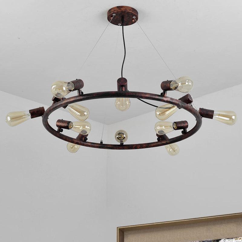 8/12 Lights Circular Hanging Light with Open Bulb Chandelier - Rebooters