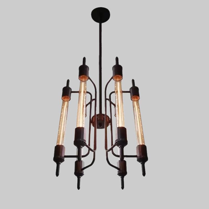 6 Lights Linear Hanging Light with Bare Bulb Farmhouse Black Metal Pendant Lamp - Rebooters