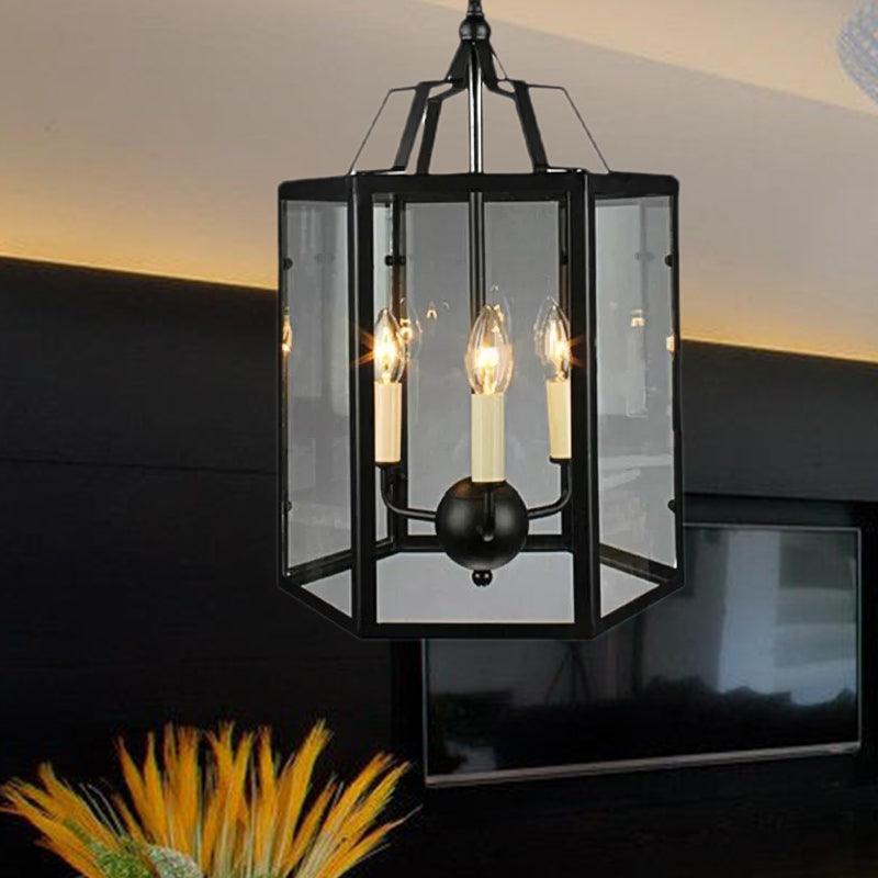 3-Light Clear Glass Hanging Chandelier Vintage Black/White - Rebooters
