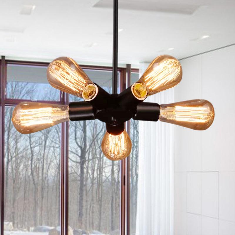 3/4/5 Lights Bare Bulb Chandelier Light Vintage Black Finish - Rebooters
