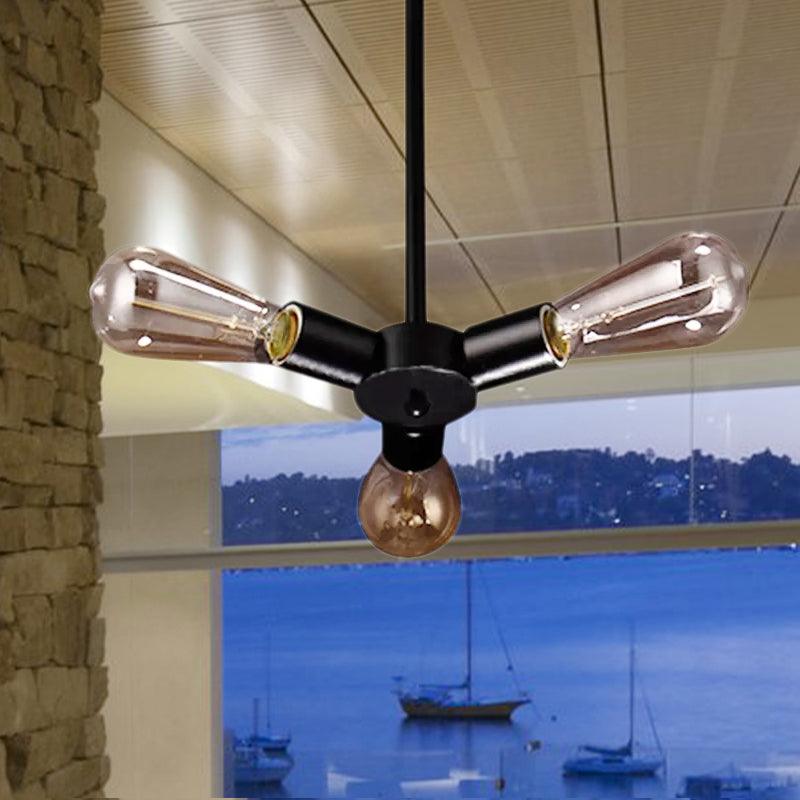 3/4/5 Lights Bare Bulb Chandelier Light Vintage Black Finish - Rebooters