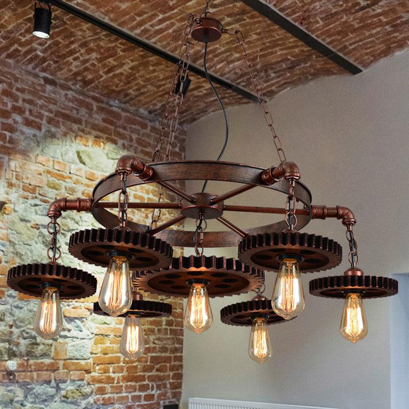 3/7 Heads Gear Pendant Lighting Open Bulb Antique Chandelier - Rebooters