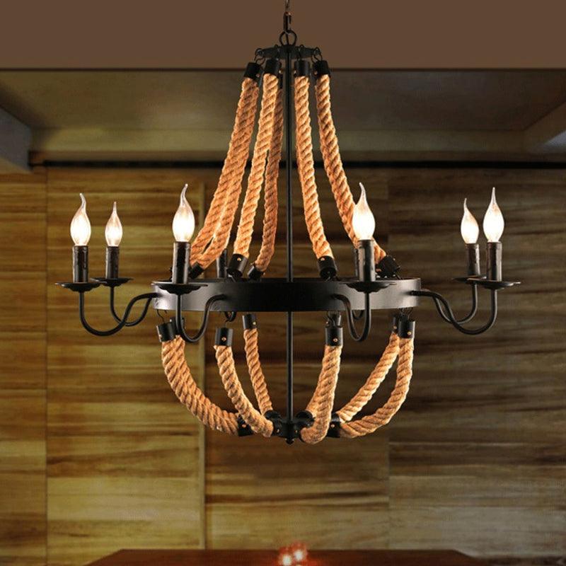 Metal Empire Chandelier Lamp Lodge Style 6/8 Lights Black Pendant - Rebooters