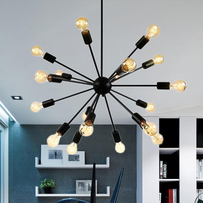 Sputnik Dining Room Chandelier Light Fixture Vintage Style Metal Multi Light Pendant Lamp in Black - Rebooters