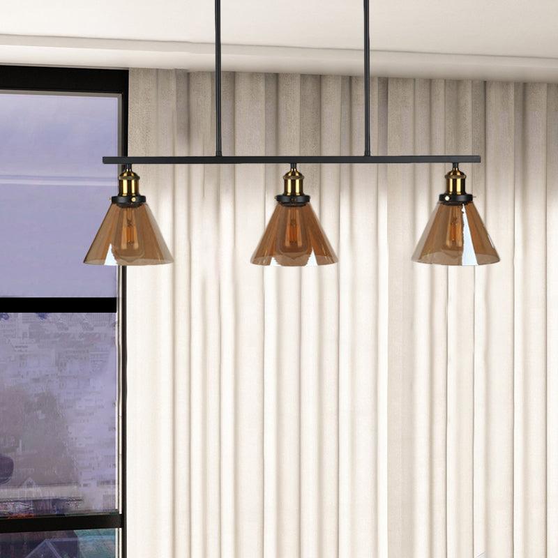 Amber Glass Cone Globe Island Pendant Light Vintage 3 Lights - Rebooters