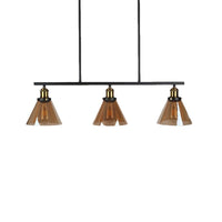 Amber Glass Cone Globe Island Pendant Light Vintage 3 Lights - Rebooters