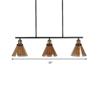 Amber Glass Cone Globe Island Pendant Light Vintage 3 Lights - Rebooters