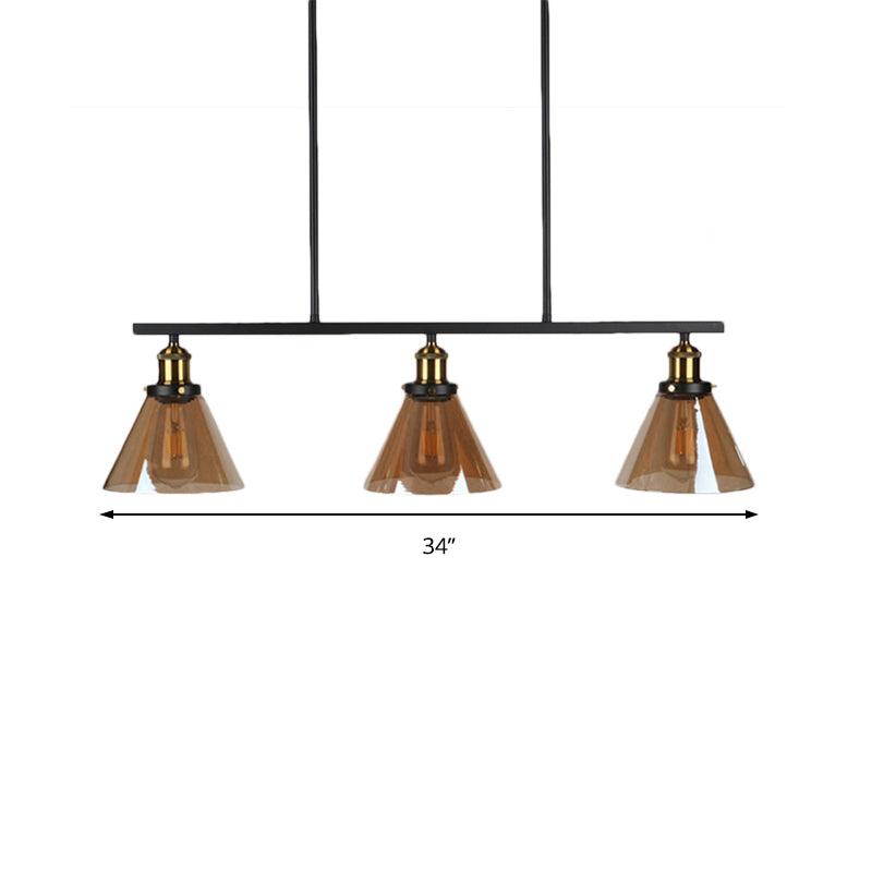 Amber Glass Cone Globe Island Pendant Light Vintage 3 Lights - Rebooters