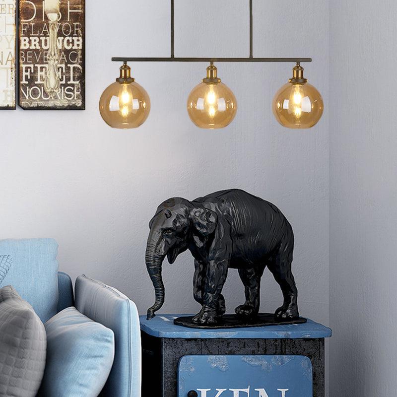 Amber Glass Cone Globe Island Pendant Light Vintage 3 Lights - Rebooters