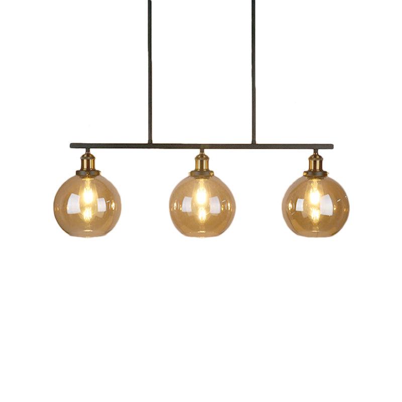 Amber Glass Cone Globe Island Pendant Light Vintage 3 Lights - Rebooters