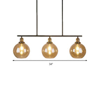 Amber Glass Cone Globe Island Pendant Light Vintage 3 Lights - Rebooters
