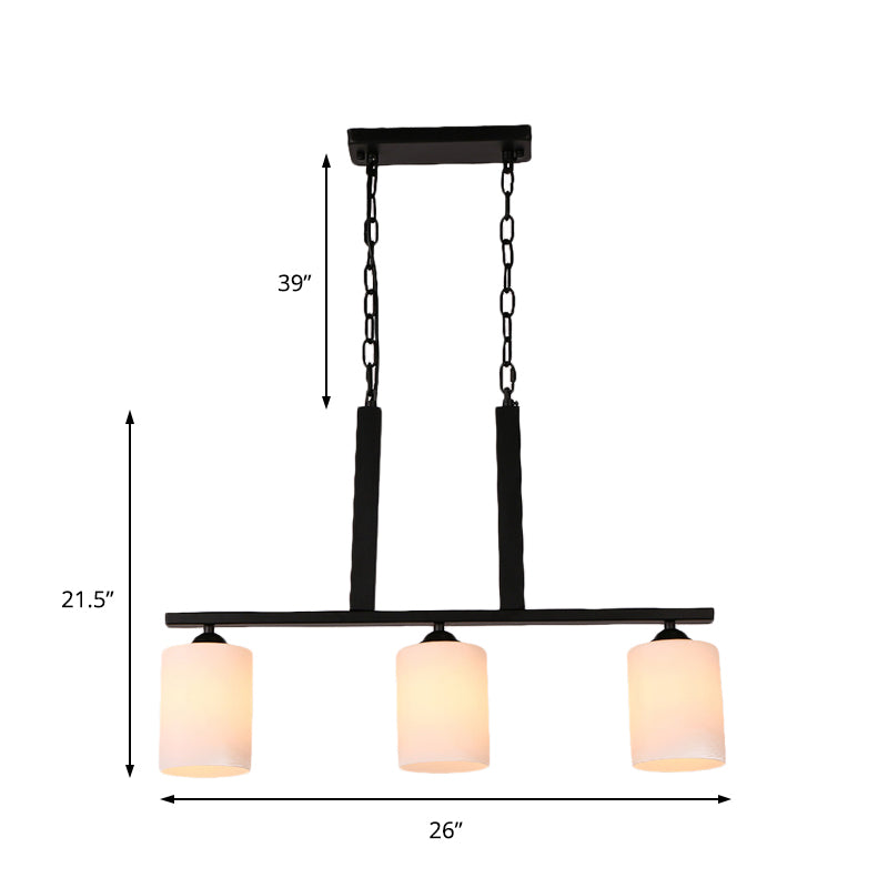 3-Bulb White Glass Island Lamp Industrial Black Cylinder Shade - Rebooters