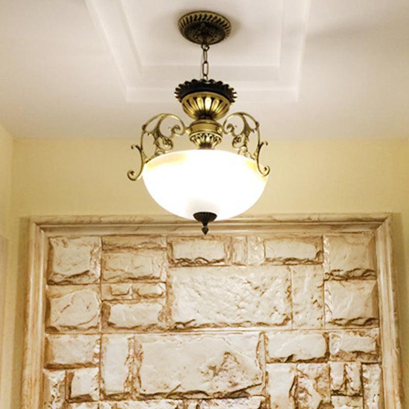 3 Lights Pendant Chandelier Country Bowl-Like Milk Glass Lighting - Rebooters