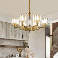 6/8 Bulbs Crooked Arm Ceiling Chandelier Gold Crystal Shade - Rebooters