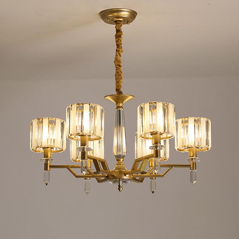 6/8 Bulbs Crooked Arm Ceiling Chandelier Gold Crystal Shade - Rebooters