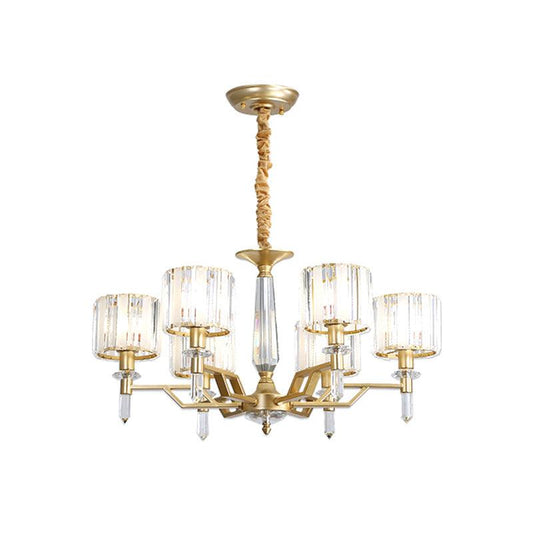 6/8 Bulbs Crooked Arm Ceiling Chandelier Gold Crystal Shade - Rebooters