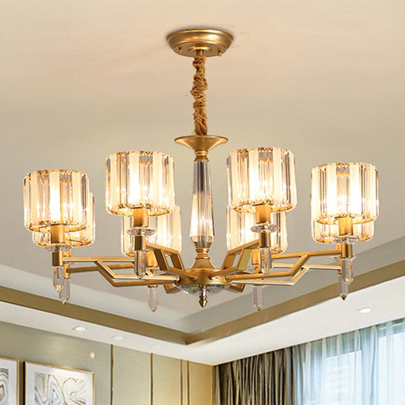 6/8 Bulbs Crooked Arm Ceiling Chandelier Gold Crystal Shade - Rebooters