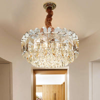 9 Bulbs Clear Crystal Draping Ceiling Chandelier Modern - Rebooters