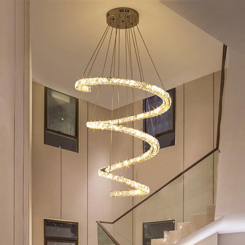 4-Tier Spiral Clear Crystal Blocks Pendant Contemporary Living Room LED Chandelier Lighting - Rebooters