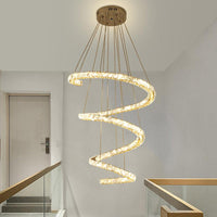 4-Tier Spiral Clear Crystal Blocks Pendant Contemporary Living Room LED Chandelier Lighting - Rebooters