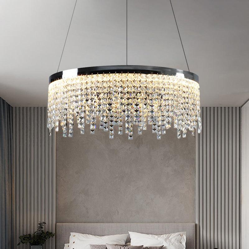 16"/19.5" Wide Chrome Round Down Lamp Modern Crystal Chandelier - Rebooters
