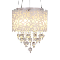 4 Heads Drum Hanging Lamp Contemporary Metal Chandelier Lighting in White with Crystal Droplets - Rebooters