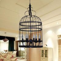 3/6 Bulbs Bird Cage Hanging Light with Candle Black Chandelier - Rebooters