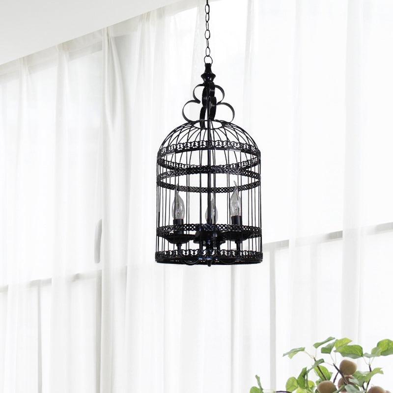 3/6 Bulbs Bird Cage Hanging Light with Candle Black Chandelier - Rebooters