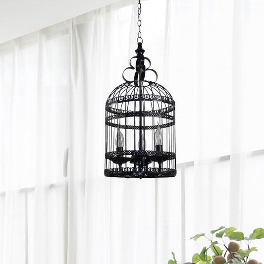 3/6 Bulbs Bird Cage Hanging Light with Candle Black Chandelier - Rebooters