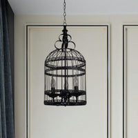 3/6 Bulbs Bird Cage Hanging Light with Candle Black Chandelier - Rebooters