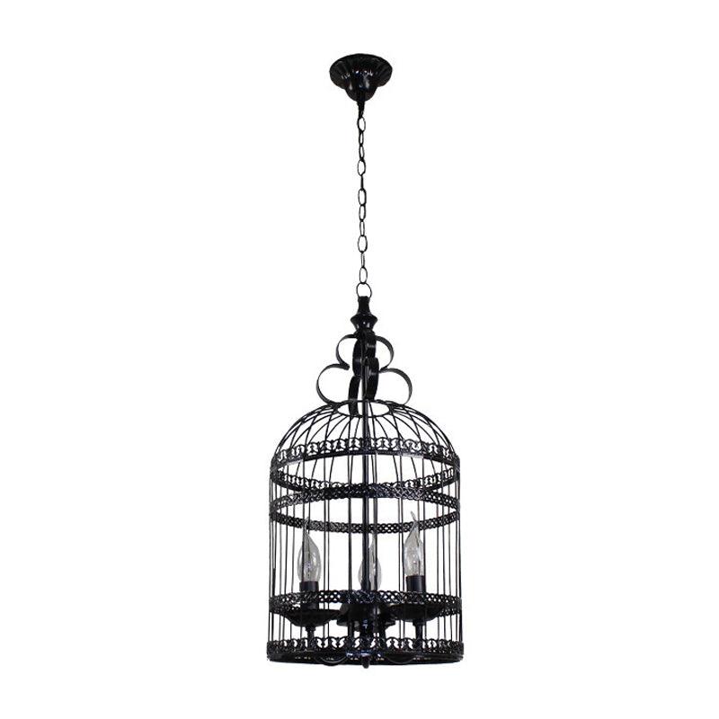 3/6 Bulbs Bird Cage Hanging Light with Candle Black Chandelier - Rebooters