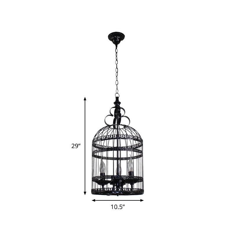 3/6 Bulbs Bird Cage Hanging Light with Candle Black Chandelier - Rebooters